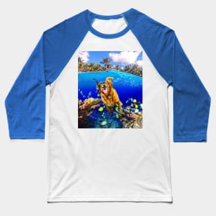 Dog Swimming In Ocean At Beach Baseball T-Shirt